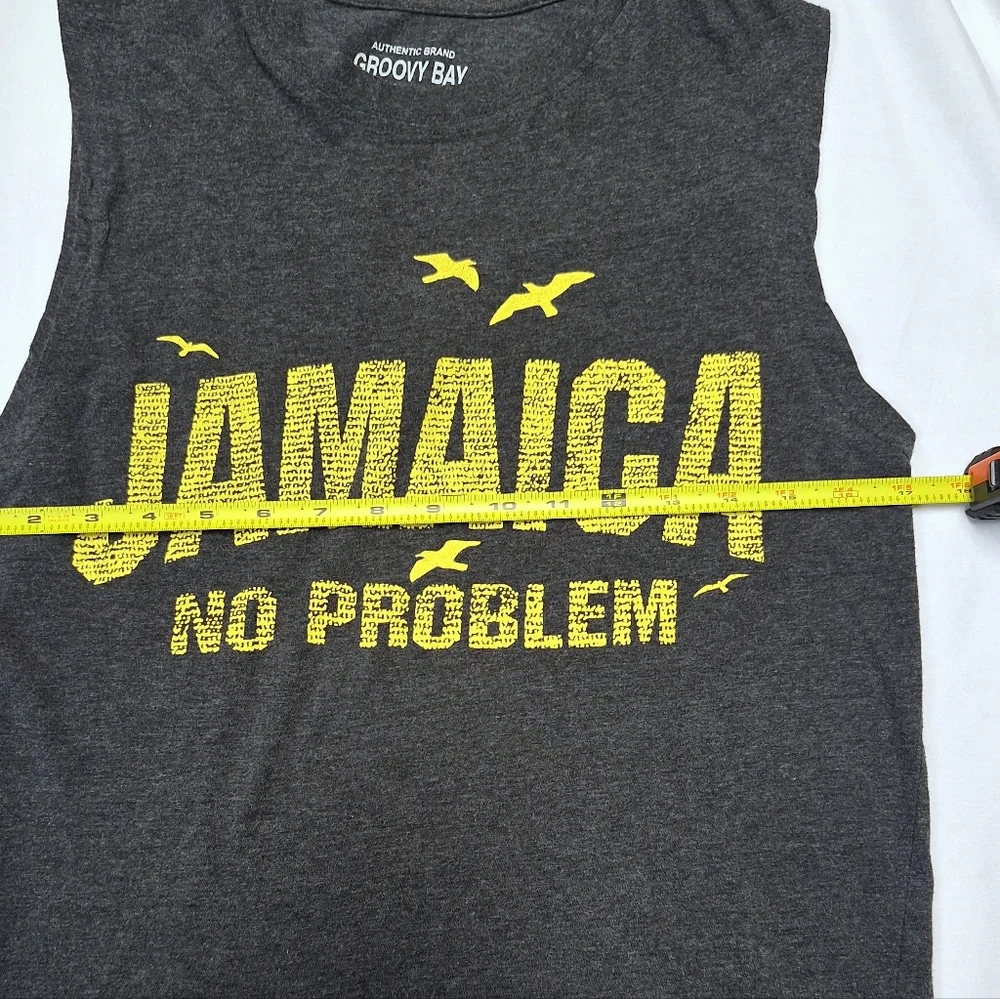 GROOVY BAY Mens Sporty Gym Tank Top Soft Comfy Gray Yellow Jamaica No Problem 62 - Picture 9 of 10